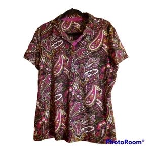 Woman's Apt 9, purple and black streachy Blouse size larger.